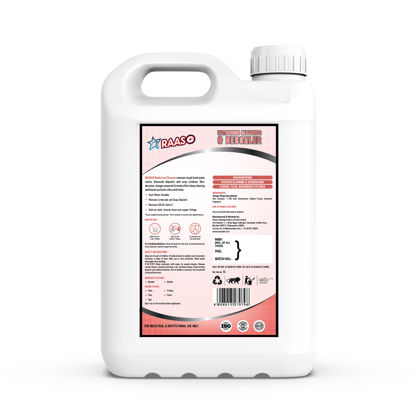 RAASO Foaming Bathroom Cleaner, 5L