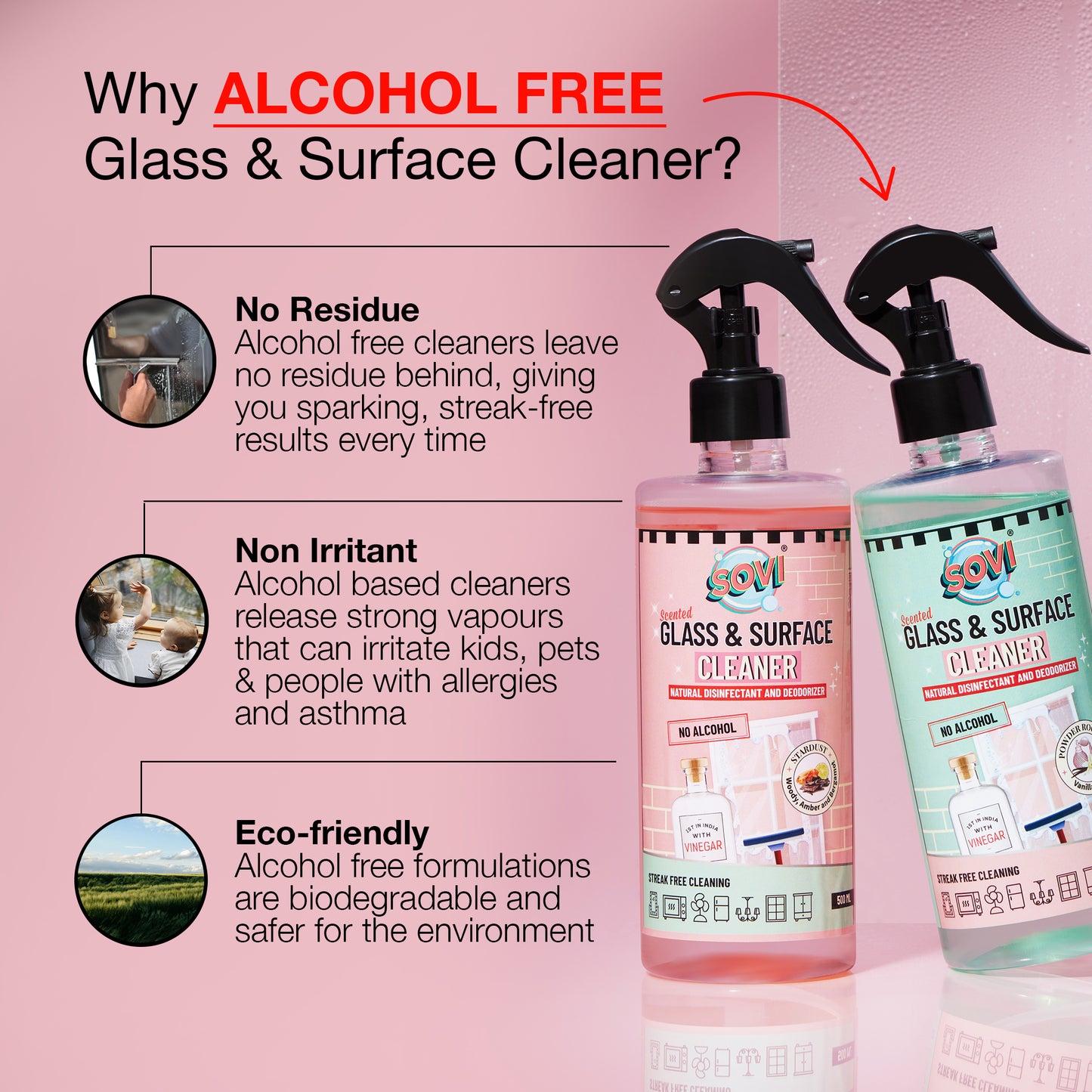 SOVI® Glass Cleaner, Bergamot & Oudh Fragrance, 500 ml