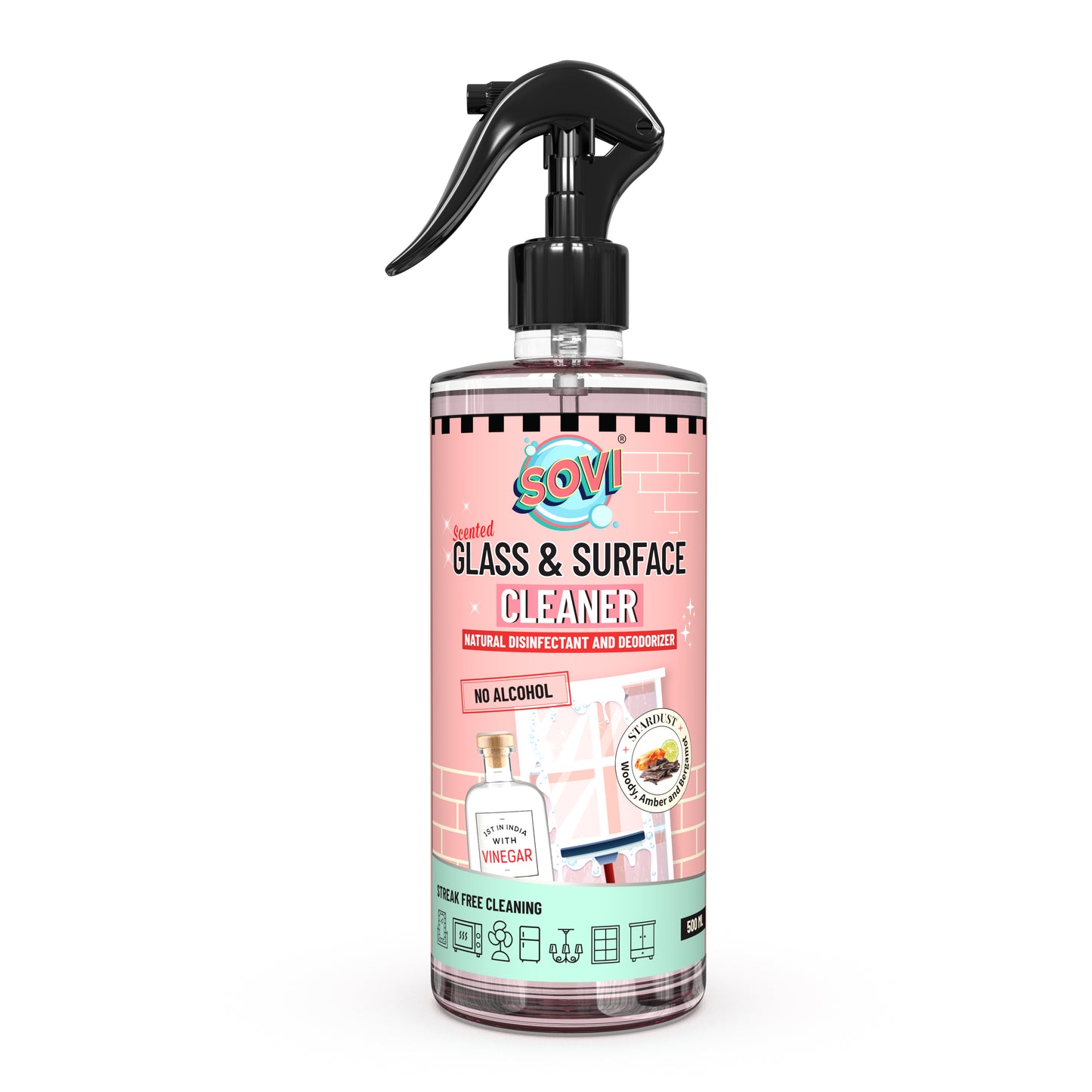 SOVI® Glass Cleaner, Bergamot & Oudh Fragrance, 500 ml