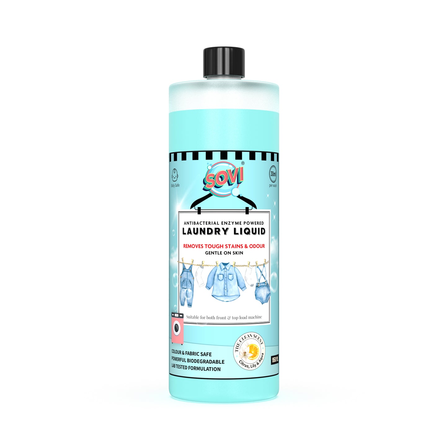 SOVI® Liquid Laundry Detergent, Citrus, Lily & Aqua, 950 ml