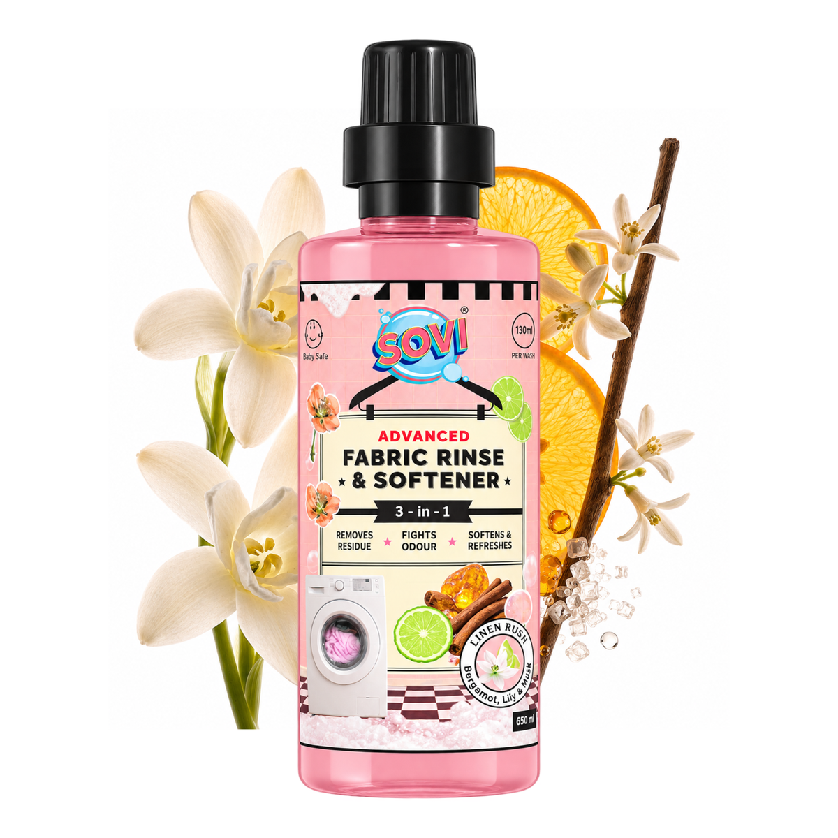 SOVI® Advance Fabric Rinse & Softener, Bergamot, Lily & Musk, 500 ml
